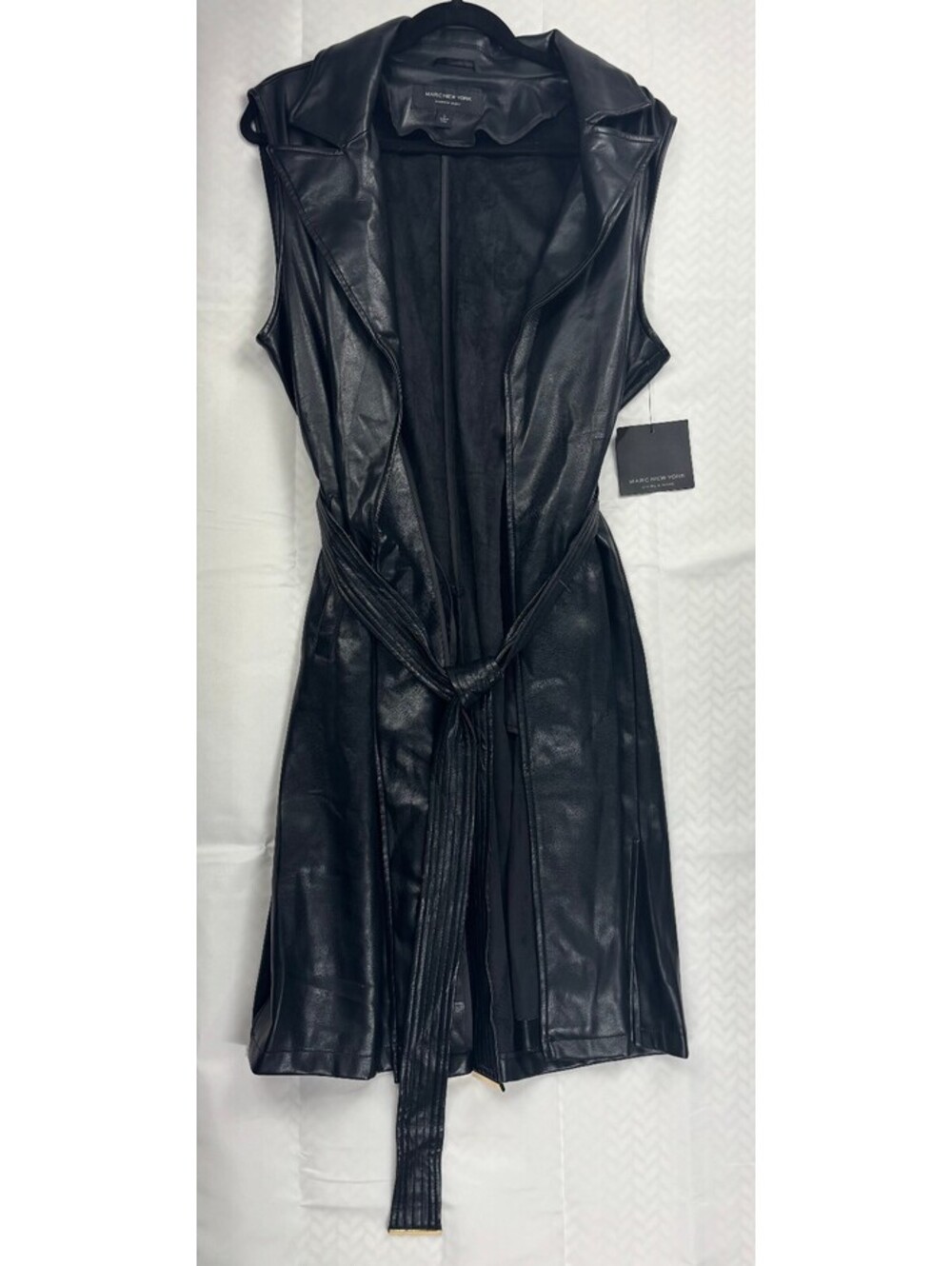 Marc New York Andrew Marc Black Sleeveless Faux Leather Belted Vest Size L
